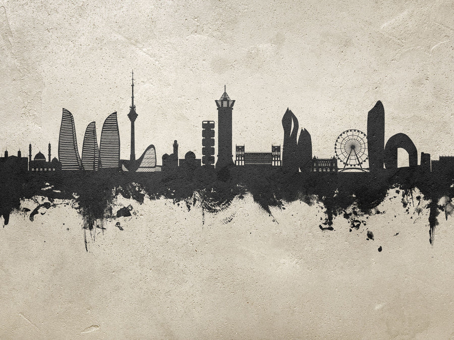 Baku Skyline Concrete Mural Wallpaper