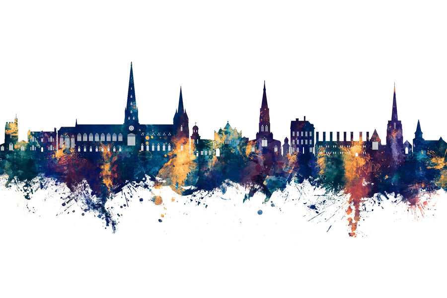 Lichfield England Skyline Blue & Bronze Mural Wallpaper