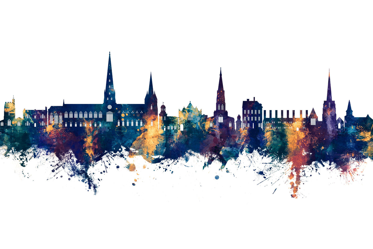 Lichfield England Skyline Blue & Bronze Mural Wallpaper - pure wallpaper artwork