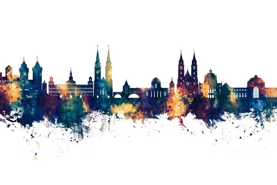 Nürnberg Germany Skyline Blue & Bronze Mural Wallpaper