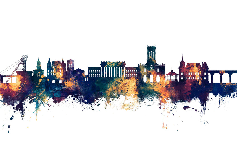 Saint-Étienne France Skyline Blue & Bronze Mural Wallpaper
