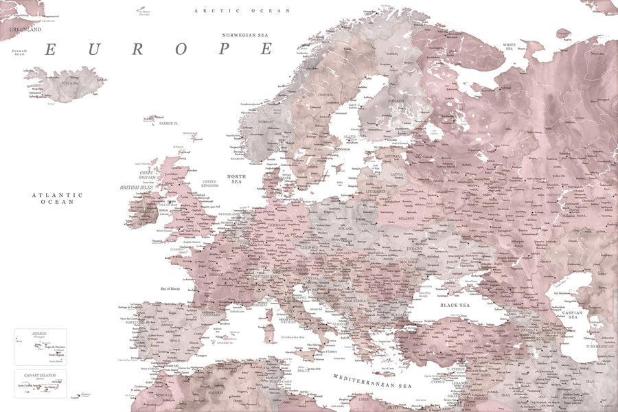 Europe Map Detailed - Linda Mural Wallpaper