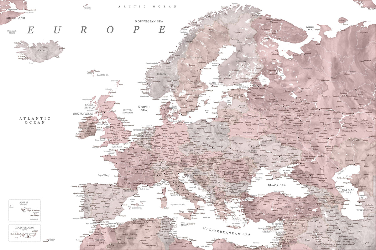 Europe Map Detailed - Linda Mural Wallpaper - pure wallpaper artwork