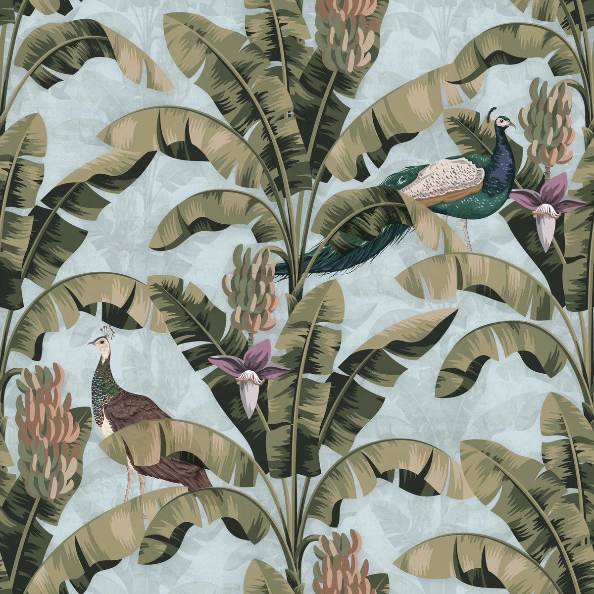 Banana Plant Blue Mural Wallpaper - pure wallpaper artwork