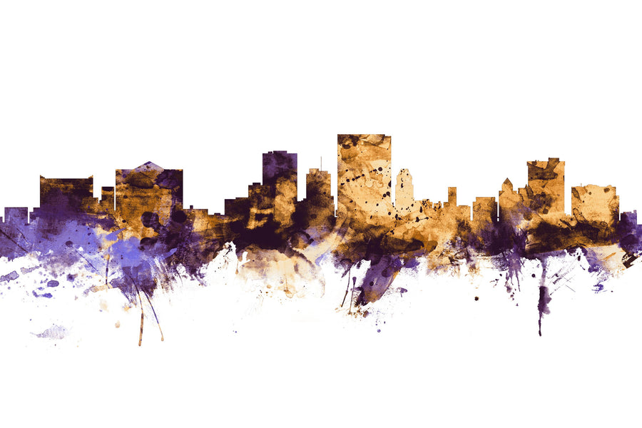 El Paso Texas Skyline Purple & Gold Mural Wallpaper