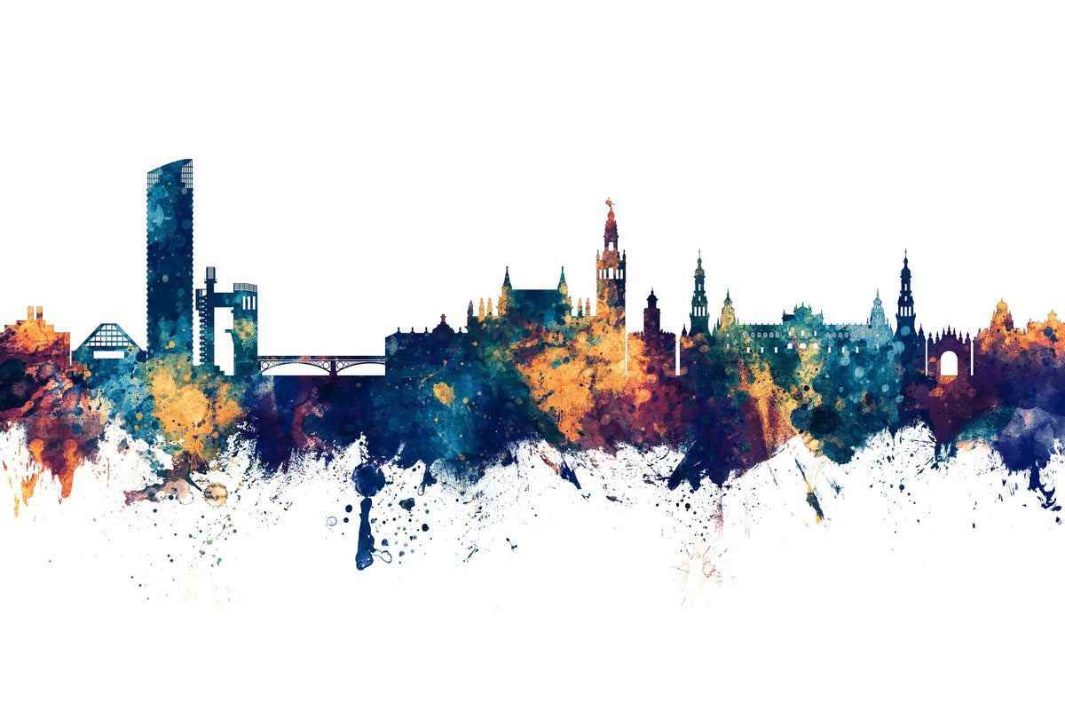 Sevilla Skyline Blue & Bronze Mural Wallpaper - pure wallpaper artwork