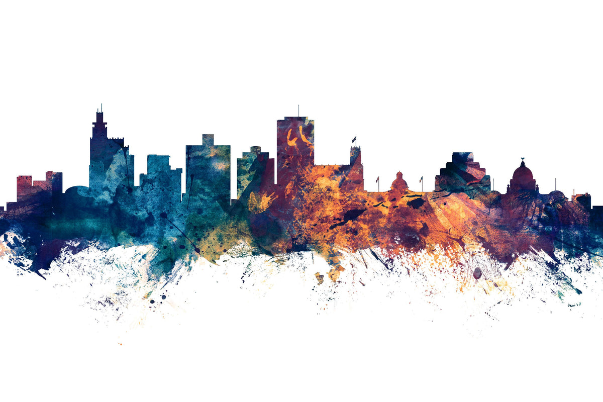 Jackson Mississippi Skyline Blue & Bronze Mural Wallpaper - pure wallpaper artwork