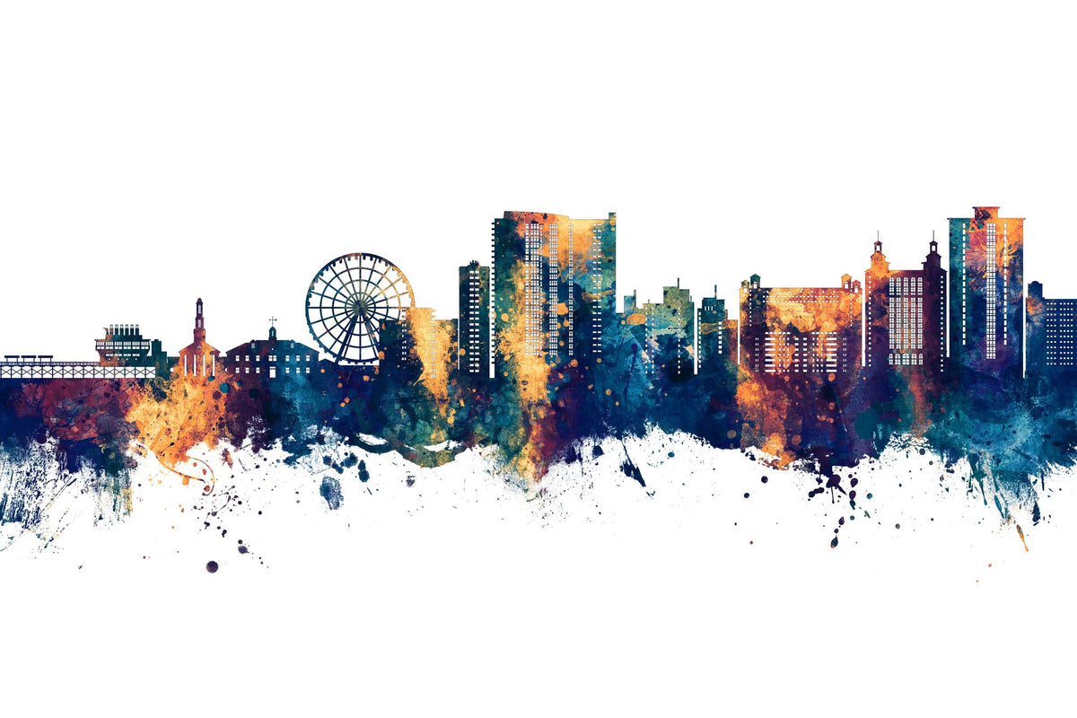 Myrtle Beach South Carolina Skyline Blue & Bronze Mural Wallpaper - pure wallpaper artwork