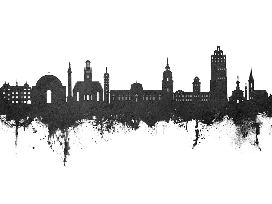 Darmstadt Skyline Black & White Mural Wallpaper