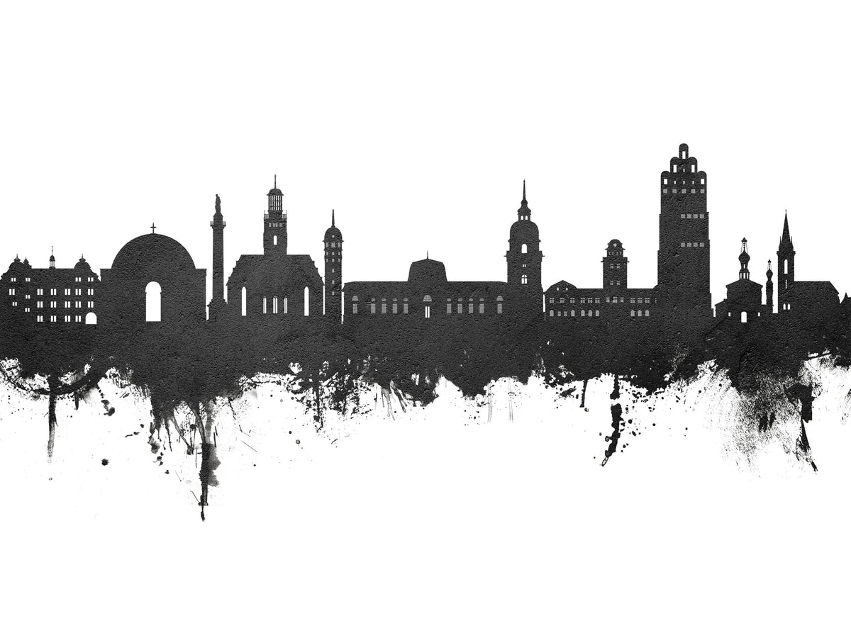 Darmstadt Skyline Black & White Mural Wallpaper - pure wallpaper artwork