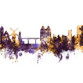 Scarborough England Skyline Purple & Gold Mural Wallpaper - pure wallpaper artwork