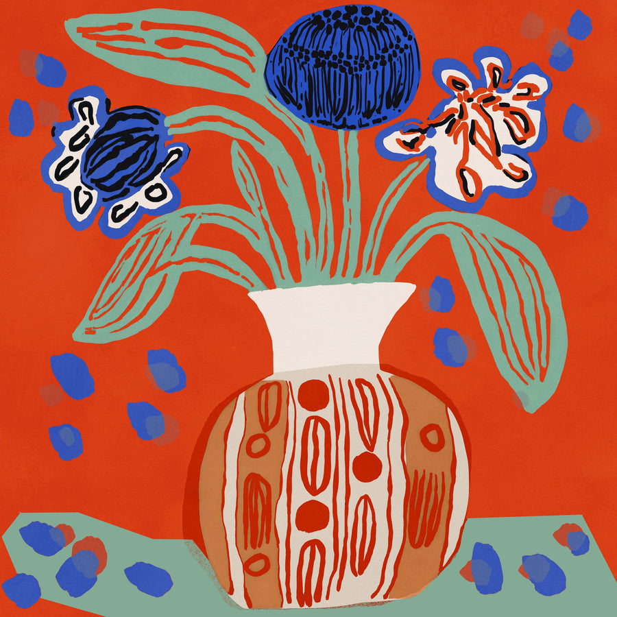 Naive Flower Still Life Mural Wallpaper