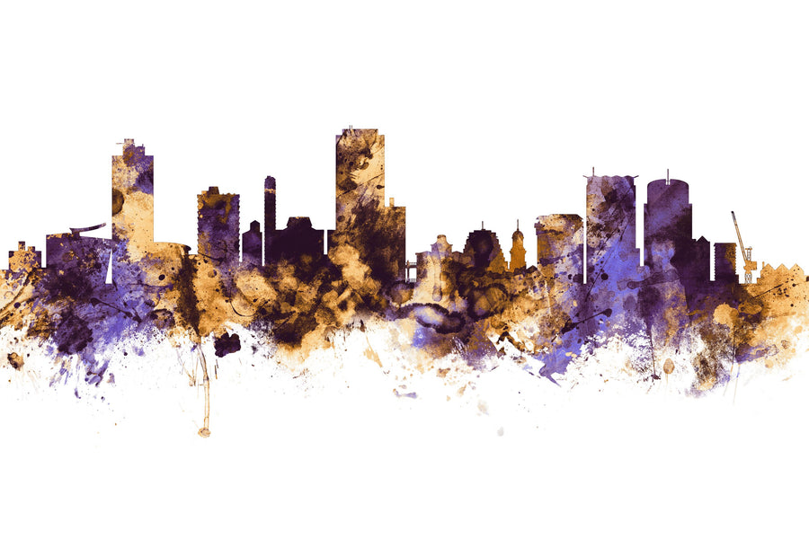 Wellington New Zealand Skyline Purple & Gold Mural Wallpaper
