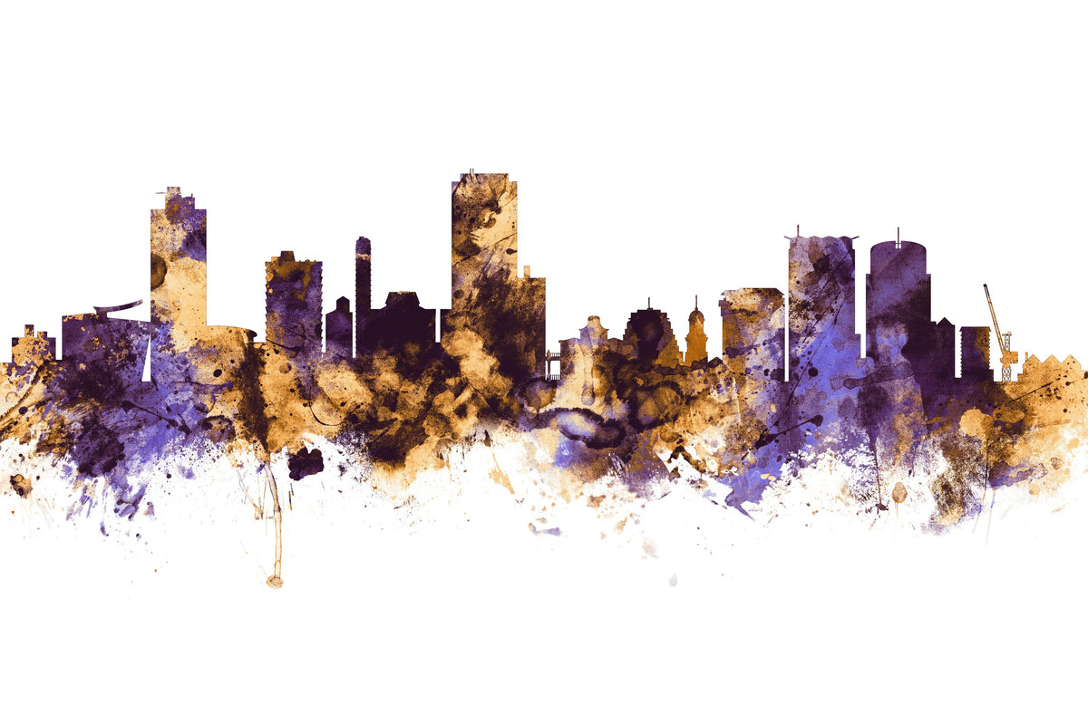 Wellington New Zealand Skyline Purple & Gold Mural Wallpaper - pure wallpaper artwork