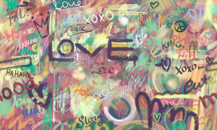 Graffiti Love, Yellow Mural Wallpaper