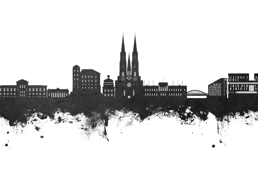 Uppsala Skyline Black & White Mural Wallpaper