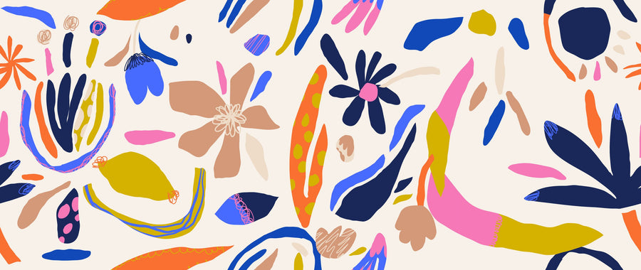 Fun Doodle Florals Mural Wallpaper