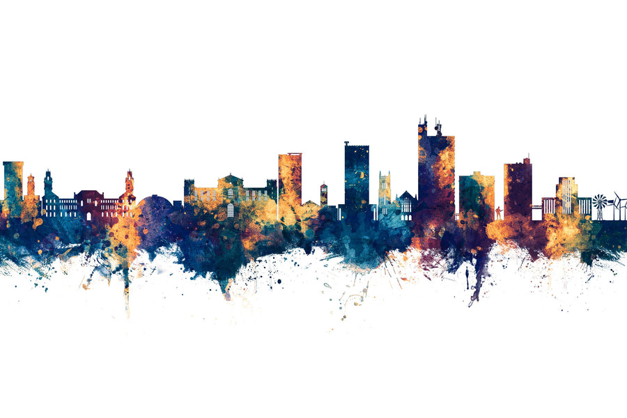 Lubbock Texas Skyline Blue & Bronze Mural Wallpaper