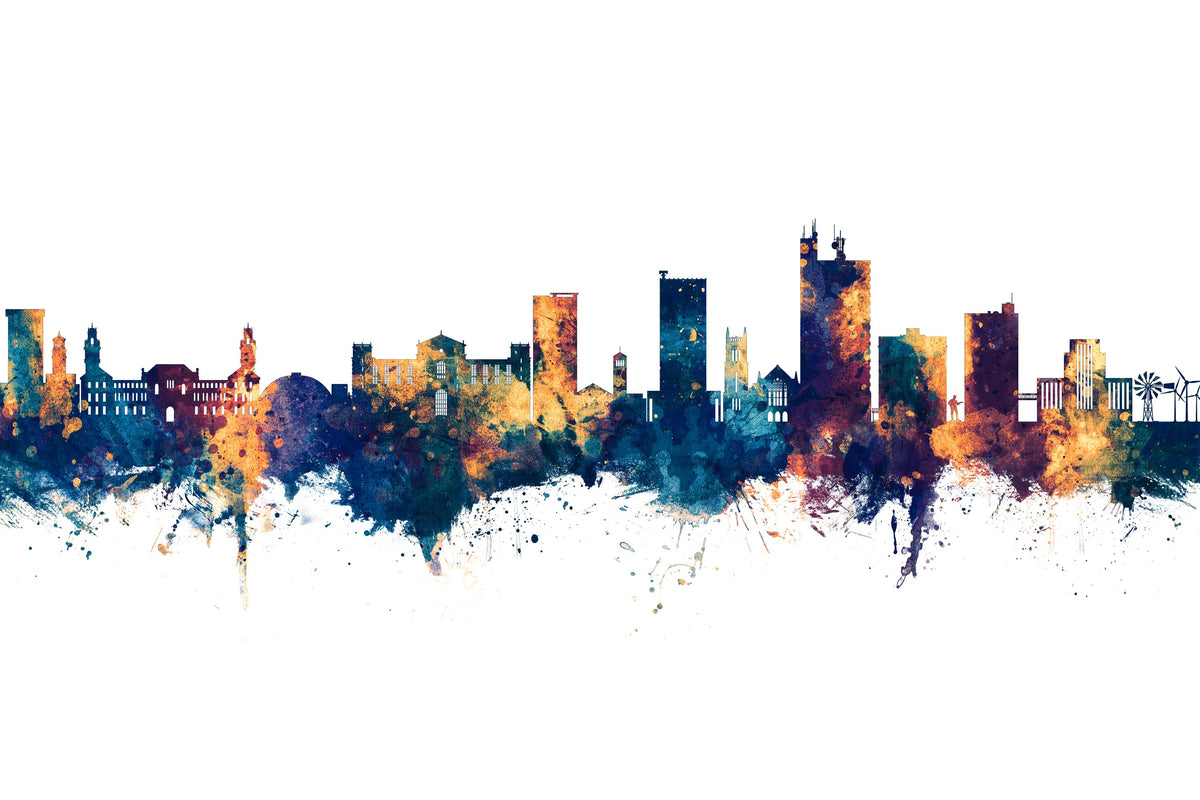 Lubbock Texas Skyline Blue & Bronze Mural Wallpaper - pure wallpaper artwork