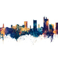 Lubbock Texas Skyline Blue & Bronze Mural Wallpaper - pure wallpaper artwork
