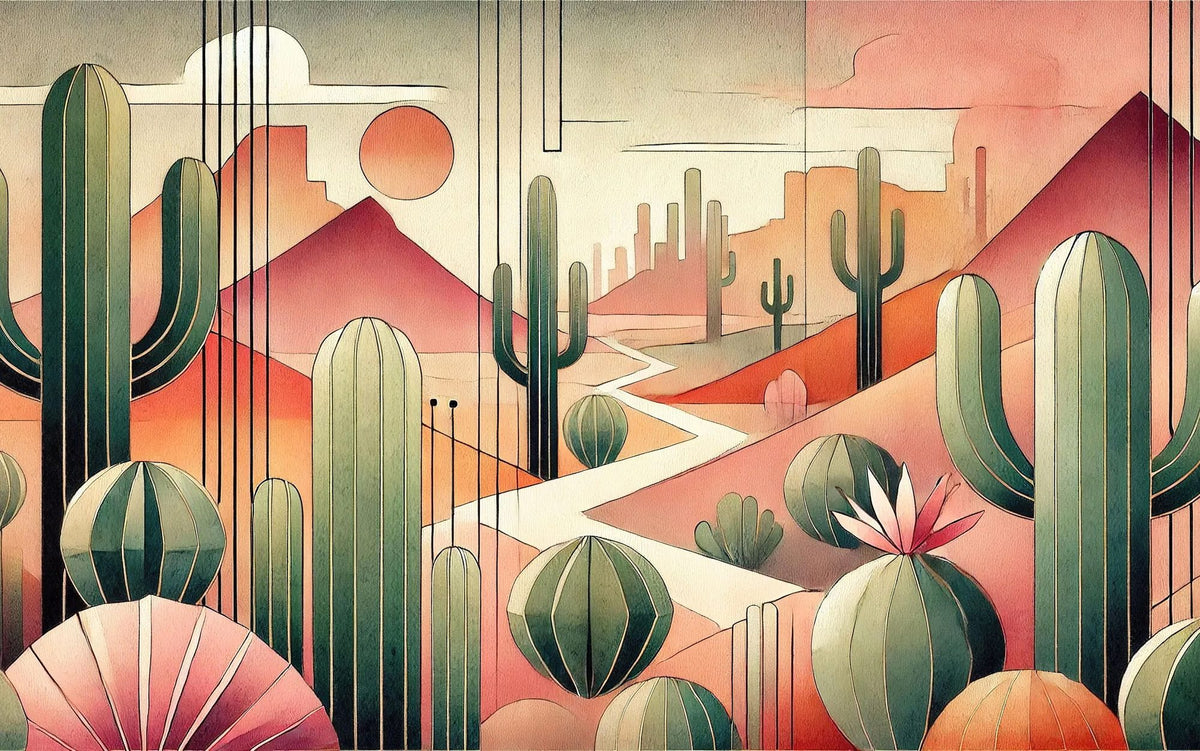 Cactus Sunset Vista Mural Wallpaper - pure wallpaper artwork