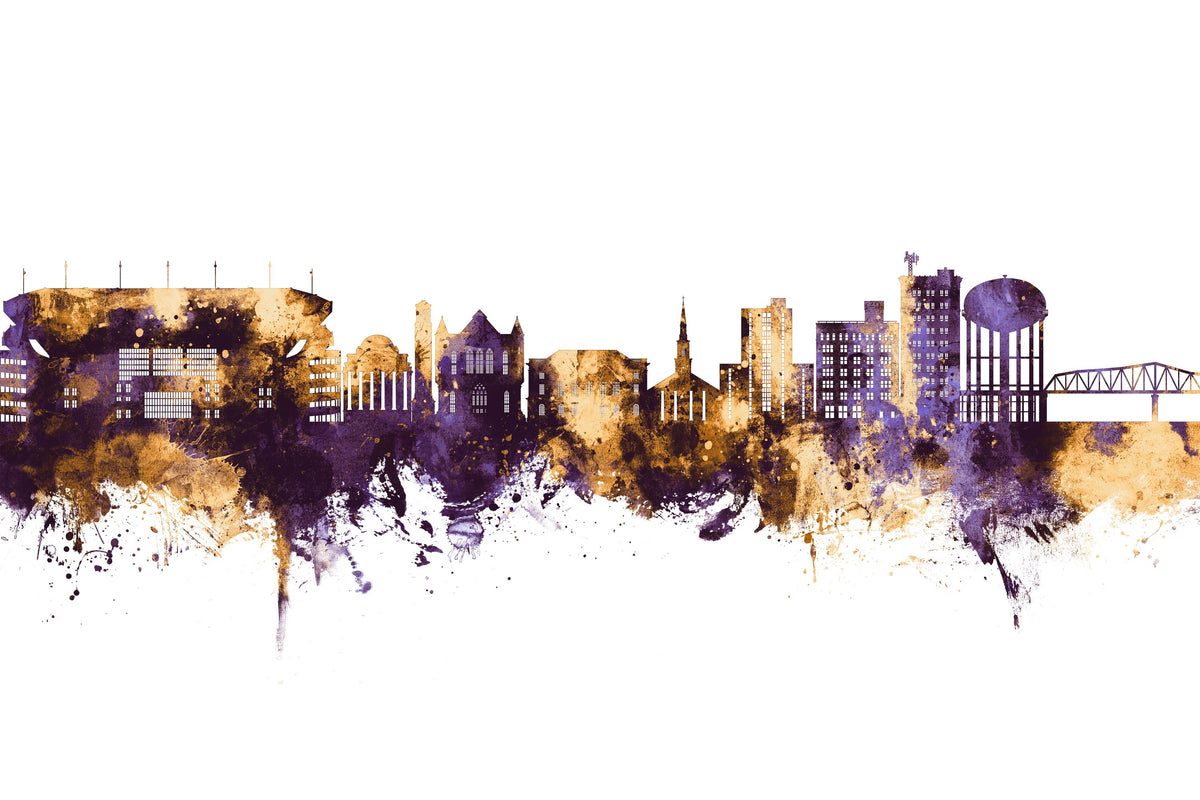Tuscaloosa Alabama Skyline Purple & Gold Mural Wallpaper - pure wallpaper artwork