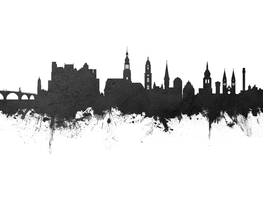 Heidelberg Germany Skyline Black & White Mural Wallpaper