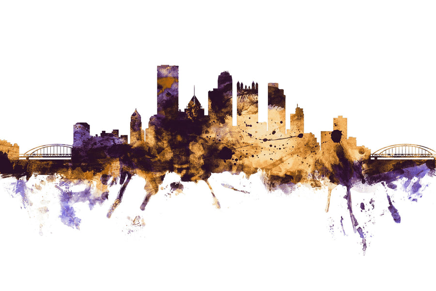 Pittsburg Pennsylvania Skyline Purple & Gold Mural Wallpaper