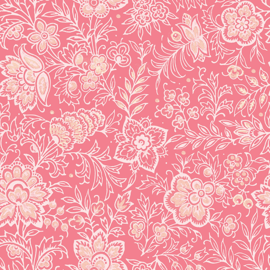 Kala Flowers White on Red Mural Wallpaper