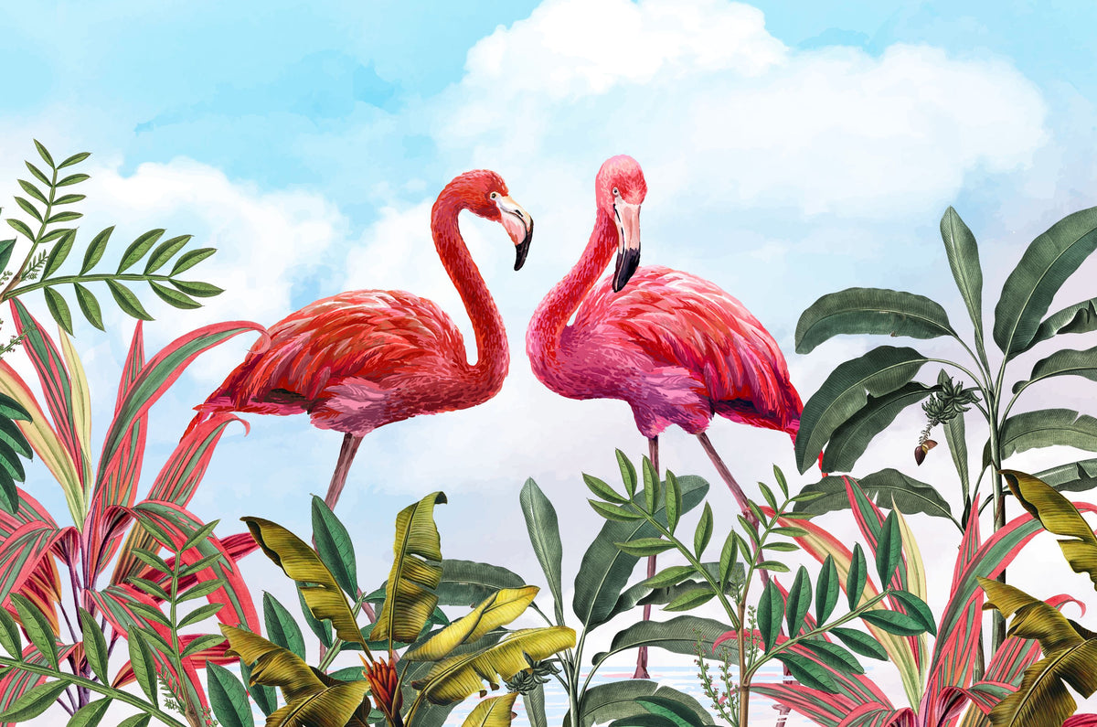 Shy Flamingos Sky Mural Wallpaper - pure wallpaper artwork