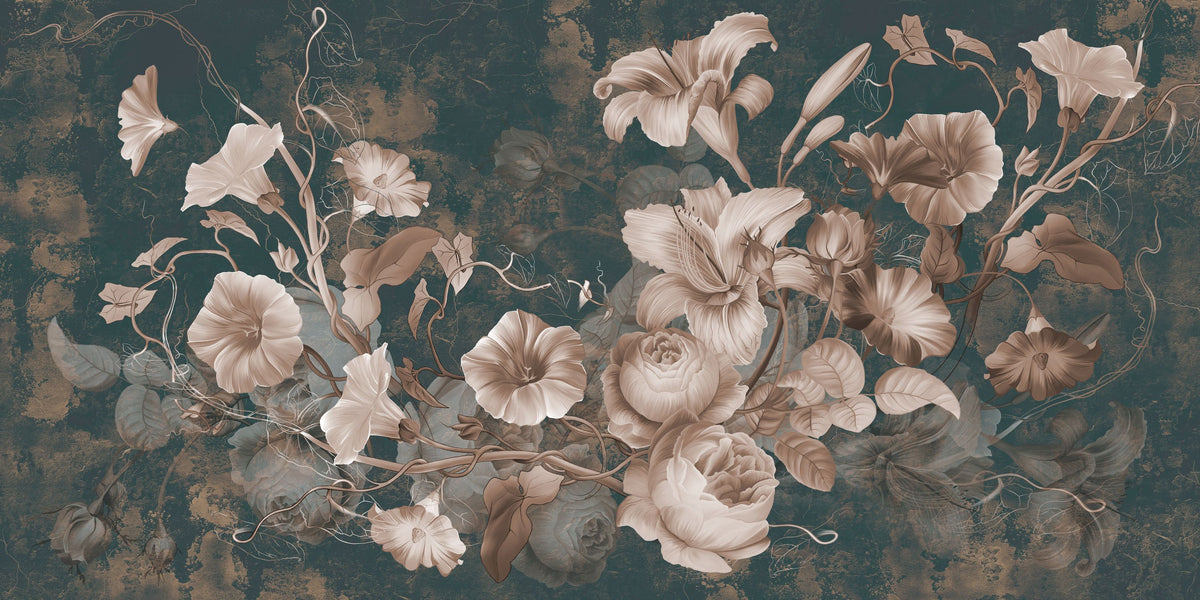 Floral Grunge Singing Mural Wallpaper - pure wallpaper artwork