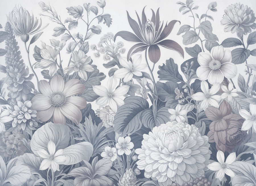 Dahlia Days, Ice Blue Mural Wallpaper