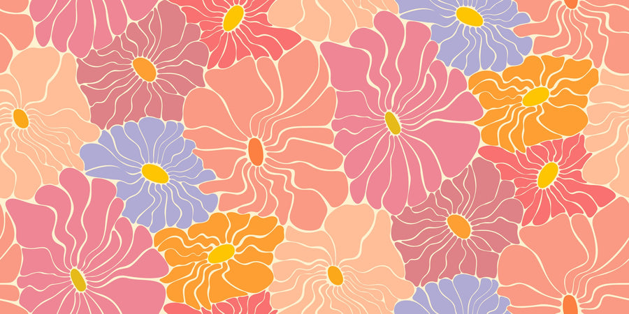 Cool Fluid Flowers, Pink Mural Wallpaper