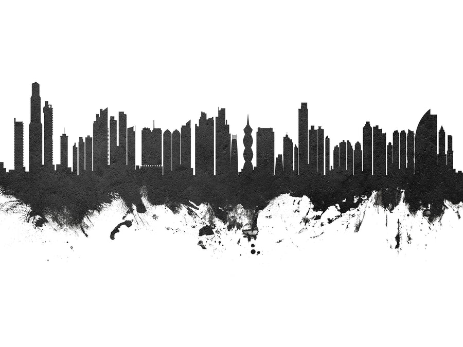 Panama City Skyline Black & White Mural Wallpaper