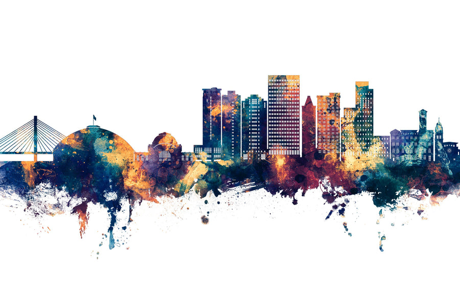 Tacoma Washington Skyline Blue & Bronze Mural Wallpaper
