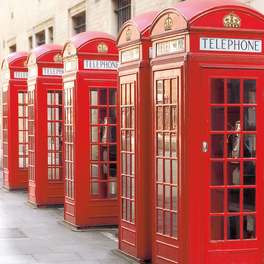 London Phoneboxes Lining Up Mural Wallpaper