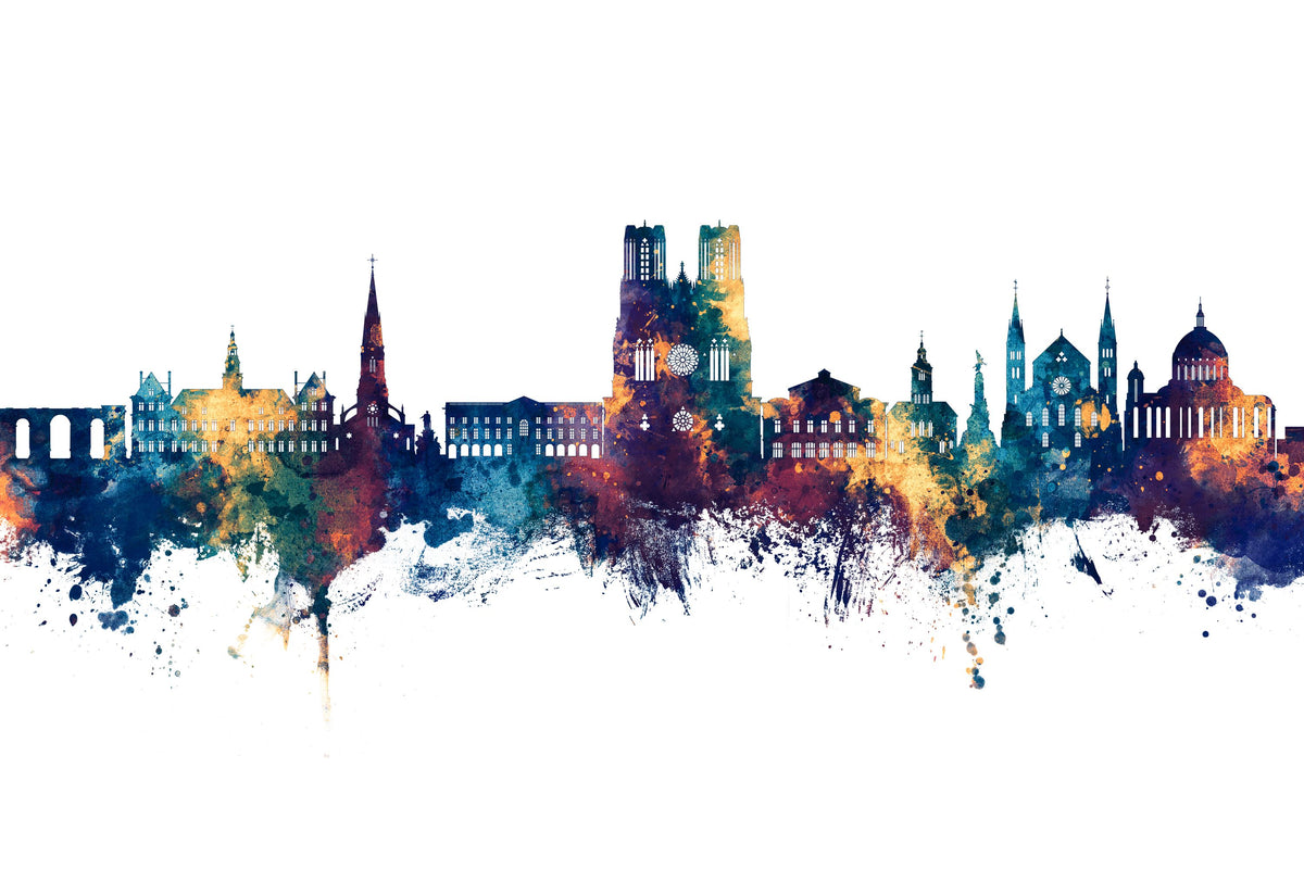 Reims France Skyline Blue & Bronze Mural Wallpaper - pure wallpaper artwork