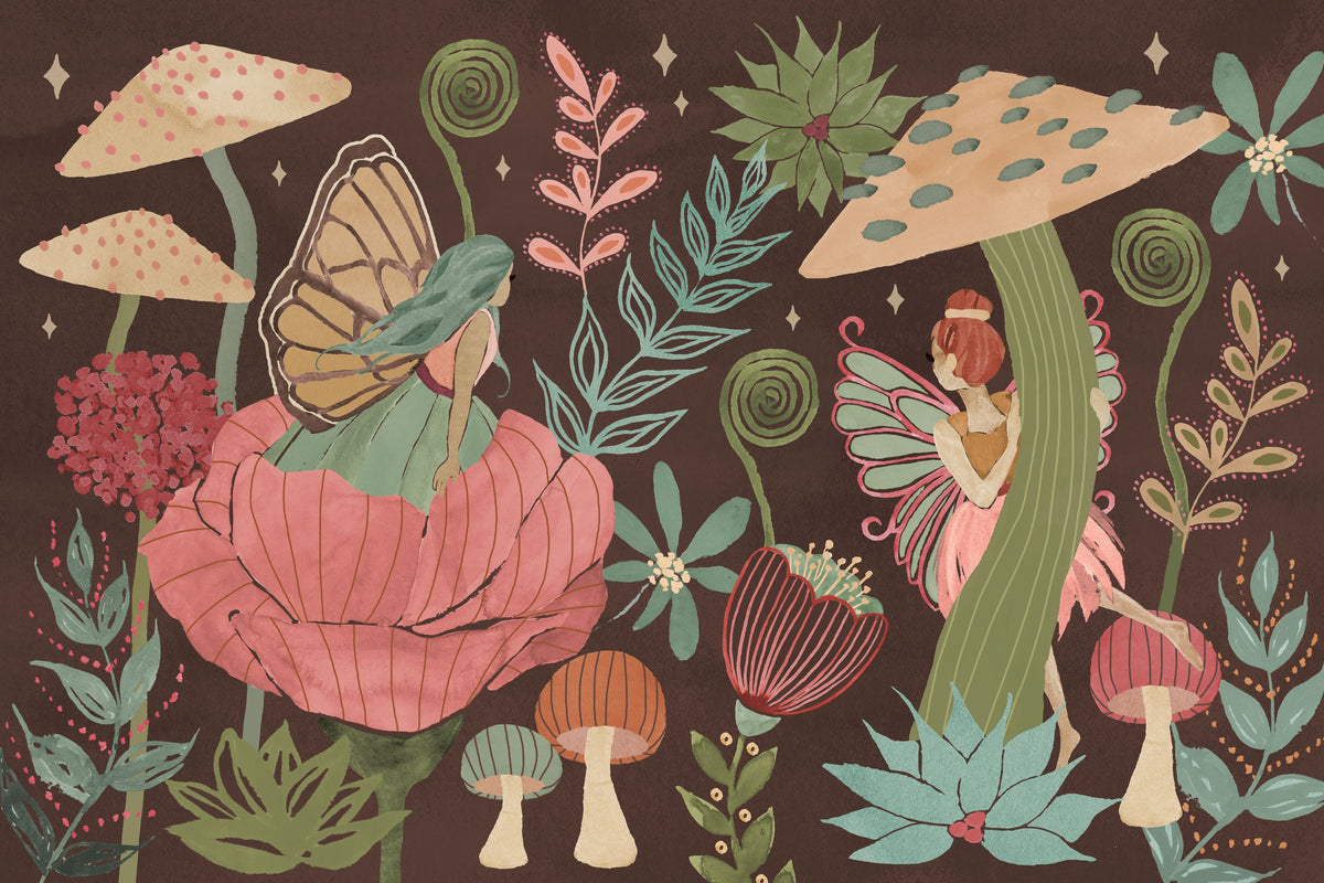 Floralscape Fairies I Dark Mural Wallpaper - pure wallpaper artwork