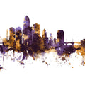 Des Moines Iowa Skyline Purple & Gold Mural Wallpaper - pure wallpaper artwork