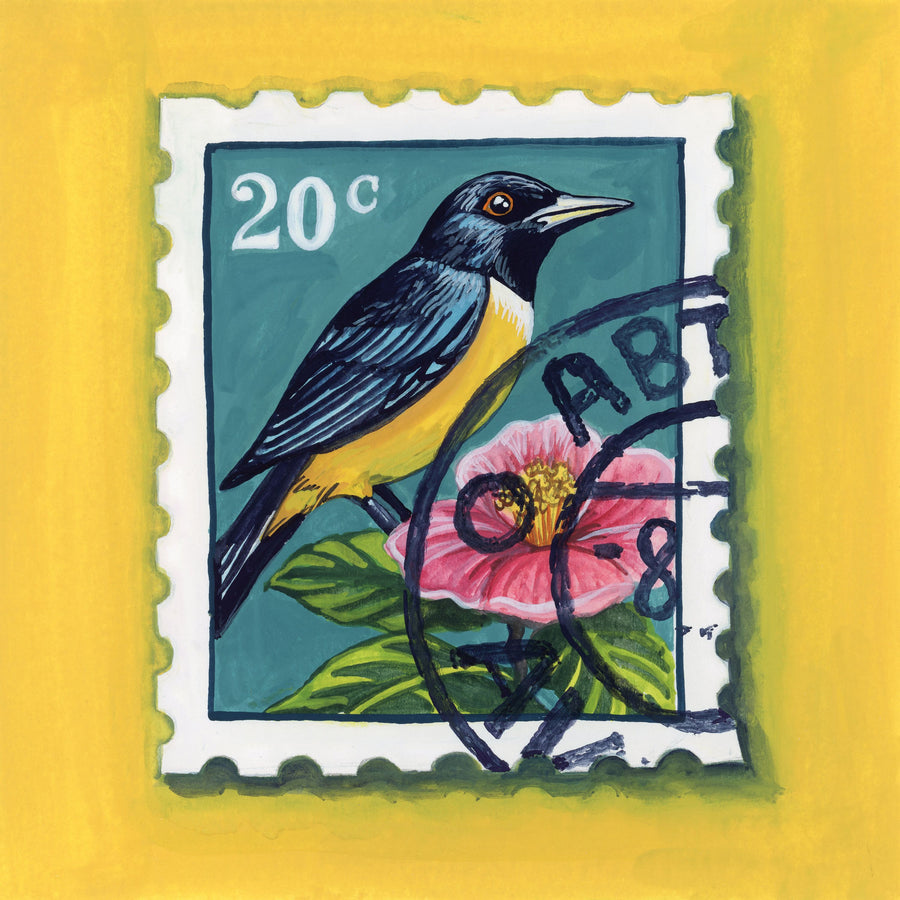 Beautiful Bird Stamp Mural Wallpaper