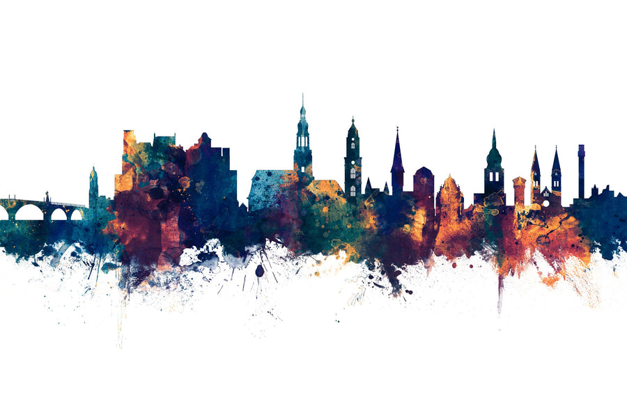Heidelberg Germany Skyline Blue & Bronze Mural Wallpaper