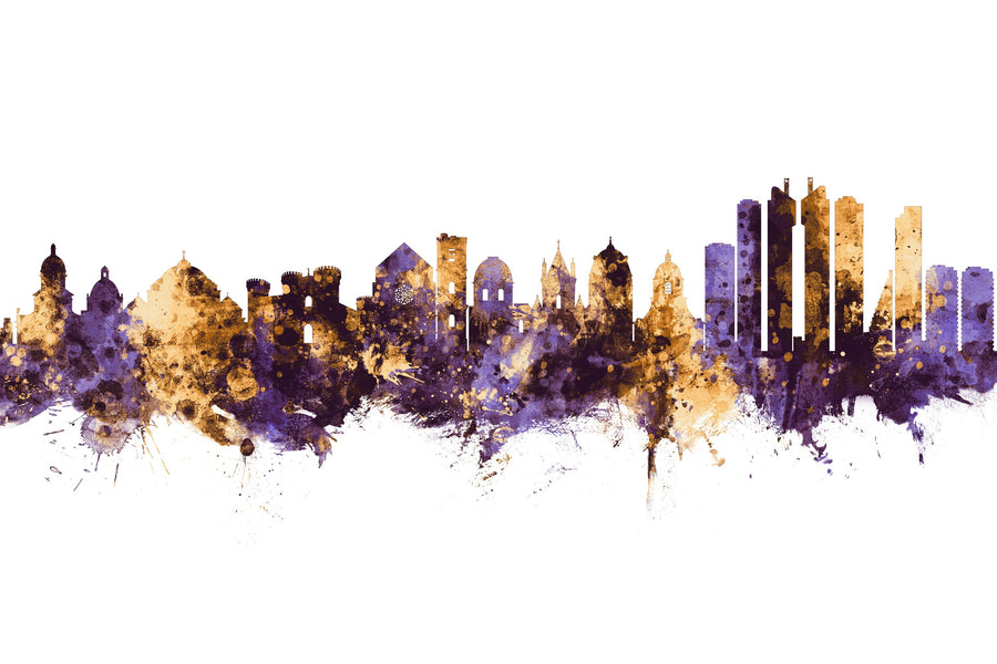 Naples Italy Skyline Purple & Gold Mural Wallpaper