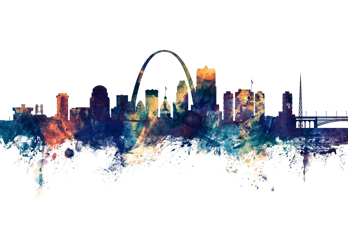 St Louis Missouri Skyline Blue & Bronze Mural Wallpaper - pure wallpaper artwork