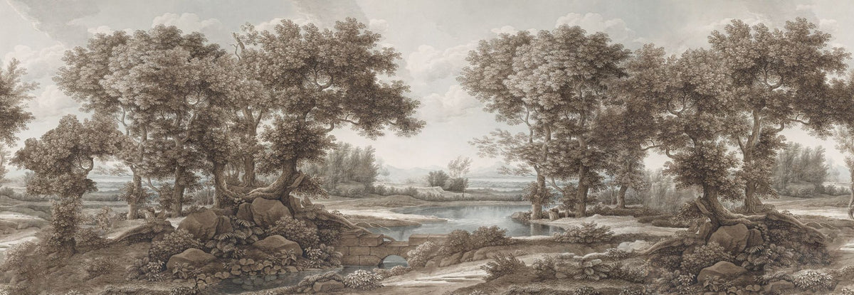 Riverbank Oak Landscape, Vintage Mural Wallpaper - pure wallpaper artwork