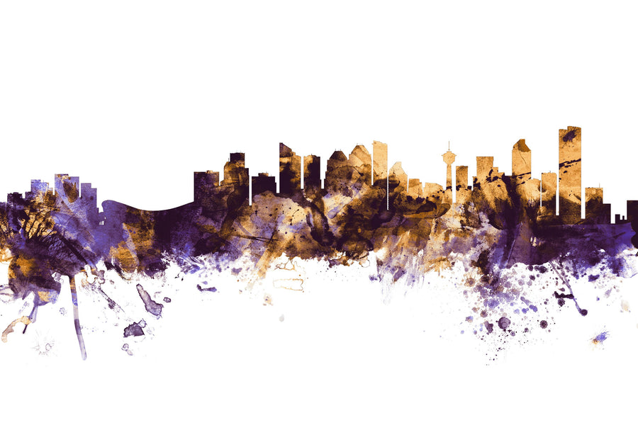Calgary Canada Skyline Purple & Gold Mural Wallpaper