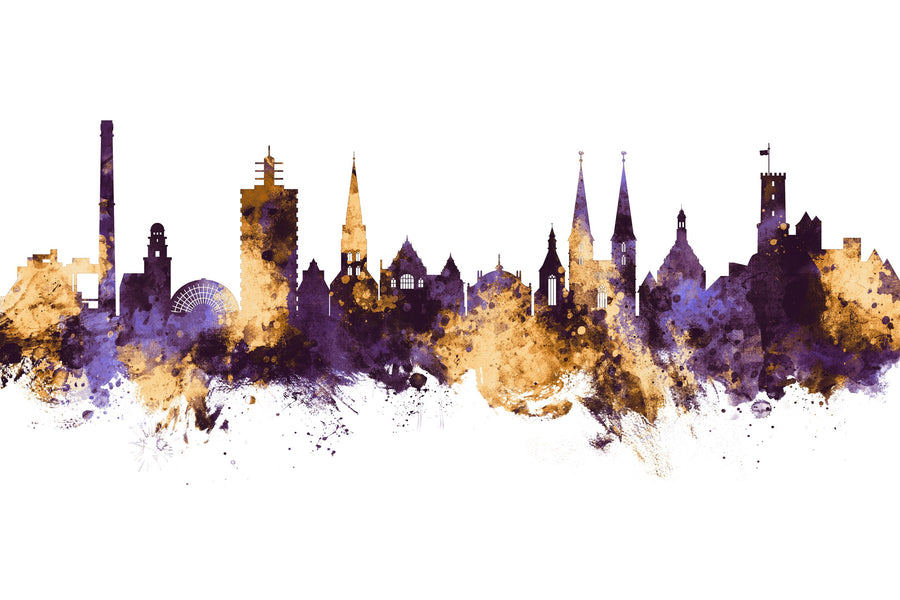 Bielefeld Germany Skyline Purple & Gold Mural Wallpaper