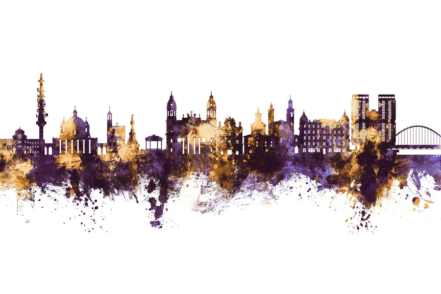 Pamplona Spain Skyline Purple & Gold Mural Wallpaper