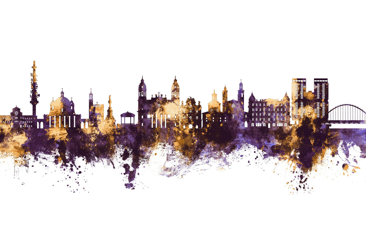 Pamplona Spain Skyline Purple & Gold Mural Wallpaper - pure wallpaper artwork