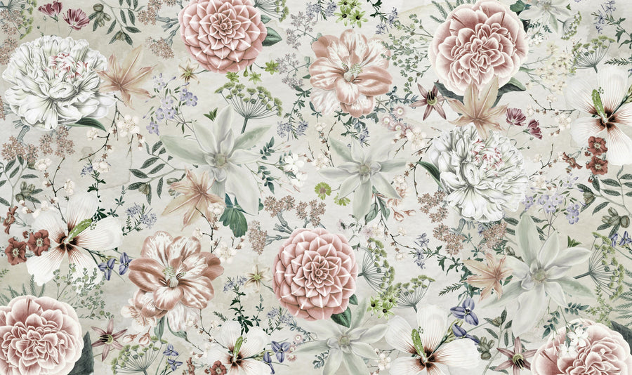 Flowers and Stripes Green Mural Wallpaper