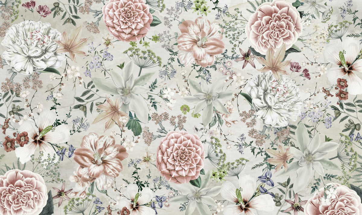 Flowers and Stripes Green Mural Wallpaper - pure wallpaper artwork